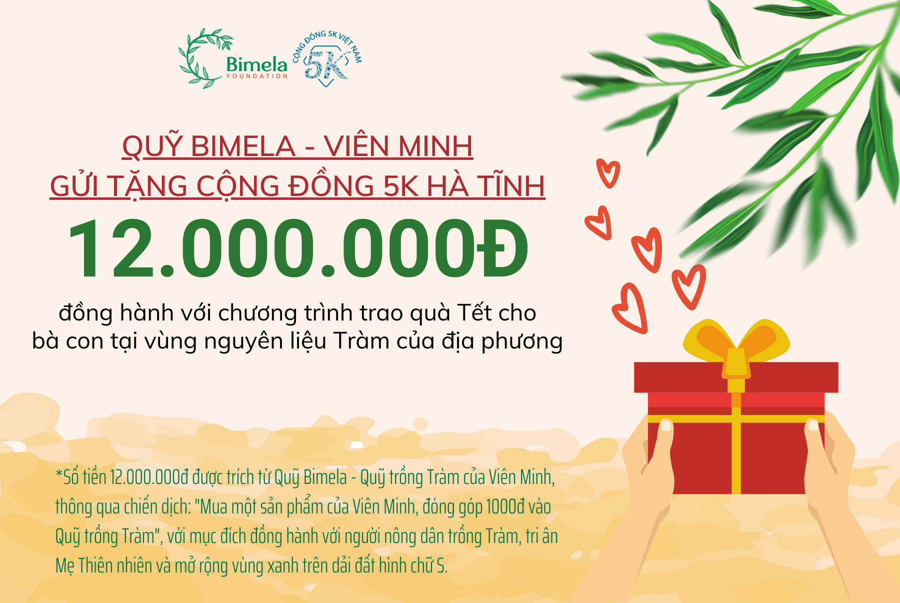 Quỹ Bimela đã trao tặng 12.000.000đ cho cộng đồng 5K Việt Nam tại Hà Tĩnh